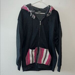 Black Hoodie with Pink Striped Pockets